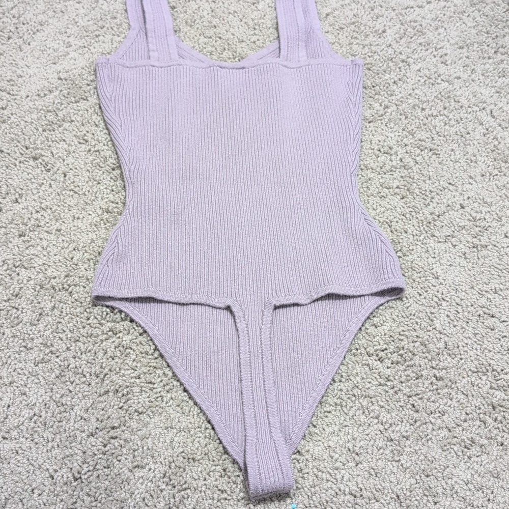 Abercrombie & Fitch Ribbed Bodysuit Taupe Purple Brown Size Small Thong - Picture 6 of 8
